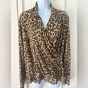 Doncaster Classic leopard print faux wrap top. Long sleeves. Size 10